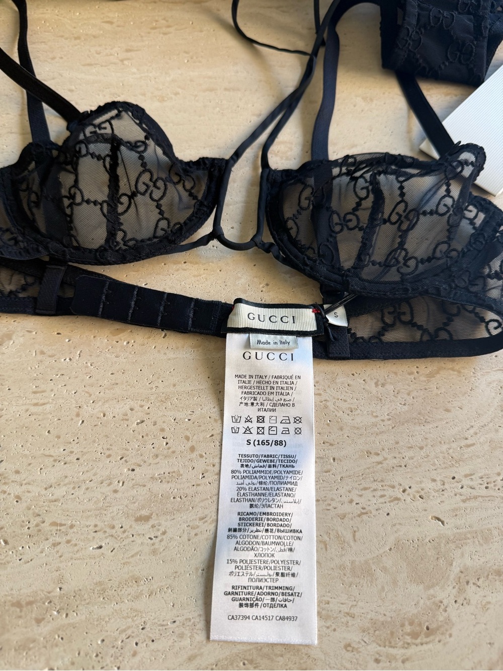 NWT Gucci Embroidered GG Logo Black Tulle Lingerie Set Sz/ S - Picture 4 of 16